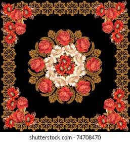 illustration with rose flower decoration on black background