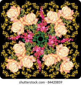 illustration with rose flower decoration on black background