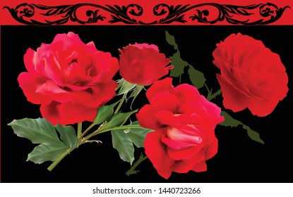 illustration with rose flower isolated on black background