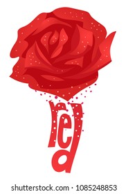 Illustration of a Rose Flower with a Red Lettering Below