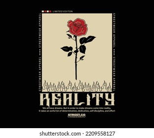 illustration of rose flower t shirt design, vector graphic, typographic poster or tshirts street wear and Urban style