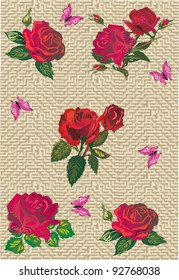 illustration with rose flowers and butterflies