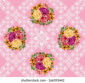 illustration with rose flowers on pink decorated background