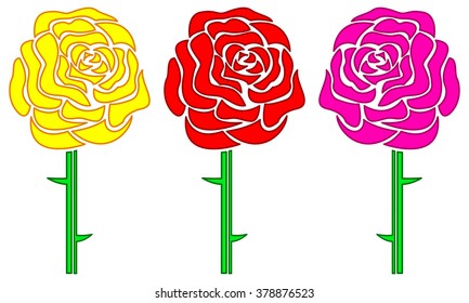 Illustration of the rose flowers set