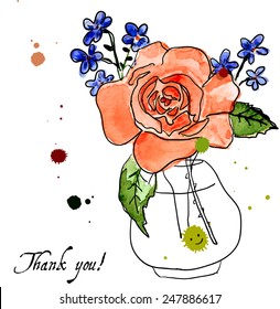 Illustration rose and forget-me-flower for celebratory design