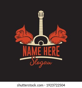 illustration of rose and guitars, logo template for music studio or music cafe.