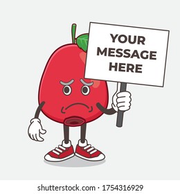 Eine Illustration von Rose Hip Fruit Cartoon Maskottchen-Charakter mit unaufdringlichem Gesicht und mit einem Nachrichtenbrett