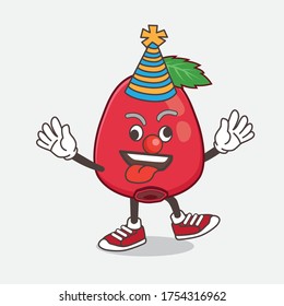 Ilustración de un personaje de la mascota de la fruta Rose Hip Fruit como payaso gracioso