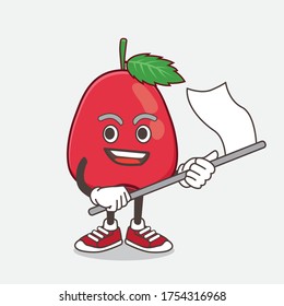 Eine Illustration von Rose Hip Fruit Cartoon Maskottchen-Charakter schwingen eine Flagge