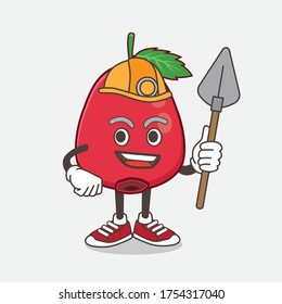 An illustration of Rose Hip Fruit cartoon mascot character as cool miner