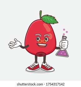 An illustration of Rose Hip Fruit cartoon mascot professor character with glass tube