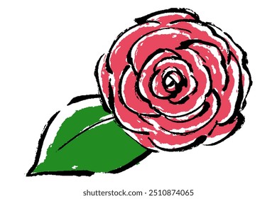 Ilustración de una rosa y una hoja de vista aérea por toque de pincel