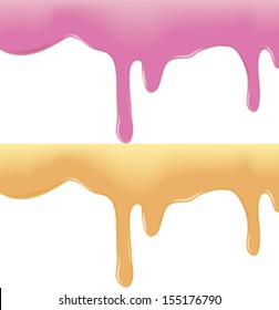 Illustration of rose syrup and caramel flowing down