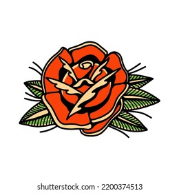 Ilustración de rosa al estilo tatuado. Elemento de diseño para logotipo, etiqueta, signo, afiche. Ilustración del vector