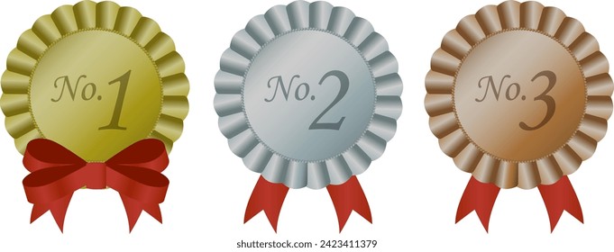 Illustration of rosette ribbon badge - ranking 1st,2nd,3rd place