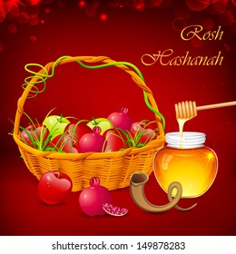 illustration of Rosh Hashanah background with honey on apple