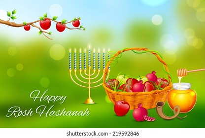 illustration of Rosh Hashanah background with honey on apple