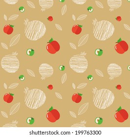 illustration of Rosh Hashanah background with pomegranates and apples