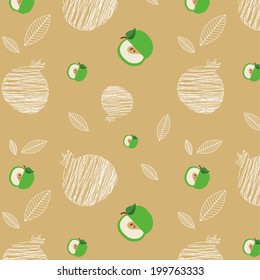 illustration of Rosh Hashanah background with pomegranates and apples