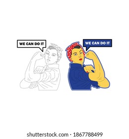 Illustration Rosie The Riveter, International Women's Day Logo Vector We Can Do It.