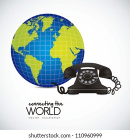 illustration of a rotary phone connected to the world, vector illustration