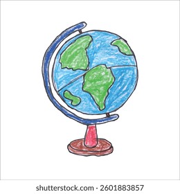 Illustration of a Rotating Globe Depicting Continents in a Cartoon Style     
