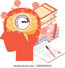 Ilustración de una imagen giratoria que sacude el cerebro mientras se concentra en el aprendizaje