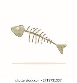  Ilustración de huesos de pescado podridos en estilo plano, aislado de alimentos portadores de enfermedades. Un pedazo de basura mohosa. Desechos de alimentos
