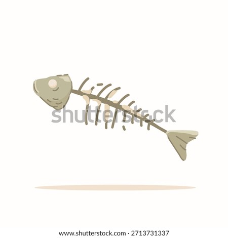  Illustration of rotten fish bones in flat style, disease-carrying food isolated. A piece of moldy garbage. Food scraps