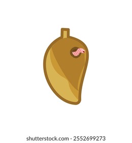 illustration of rotten mango fruit with worms in it. Illustration of fruits to introduce fruits to children. Design element Symbol of rotten mango fruit. Illustration design with nature and fruit them