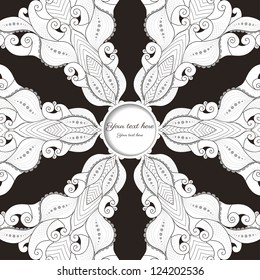 Illustration with round abstract patterns in  black and white. Place for your text.