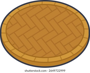 Ilustração de uma bandeja de bambu redonda com um padrão tecido tradicional. Perfeito para apresentação de alimentos ou projetos com tema asiático.