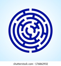 Illustration of round blue  labyrinth on light blue background