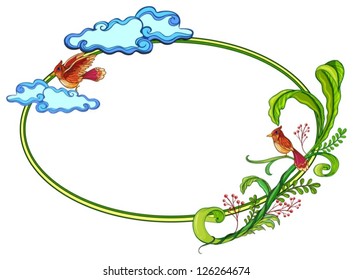 Illustration of a round border with two birds on a white background