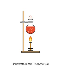 Illustration of round bottom flask heated by bunsen burner.