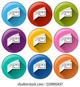 Illustration of the round buttons with wallets on a white background 