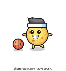 Illustration of round cheese cartoon is playing basketball , cute style design for t shirt, sticker, logo element