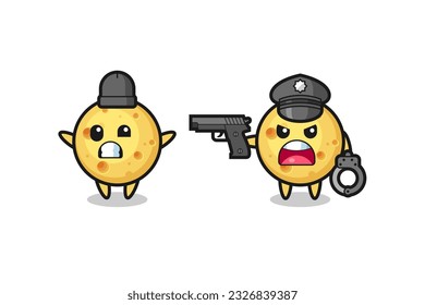 illustration of round cheese robber with hands up pose caught by police , cute style design for t shirt, sticker, logo element