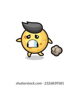 illustration of the round cheese running in fear , cute style design for t shirt, sticker, logo element
