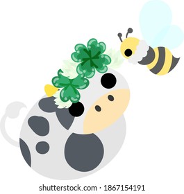 Illustration of a round cow like a stuffed animal a cute bees
