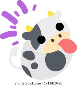 Illustration of a round cow like a stuffed animal sticking out tongue