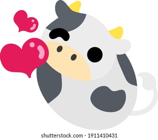 Ilustración de una vaca redonda como un animal relleno enamorado