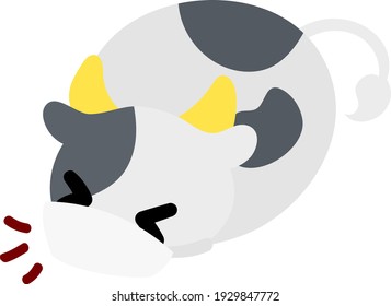 Illustration Of A Round Cow Like A Stuffed Animal That Wears A Mask And Coughs