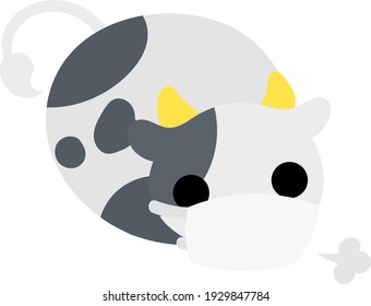 Illustration Of A Round Cow Like A Stuffed Animal That Wears A Mask 