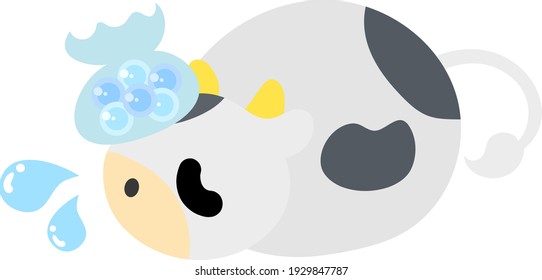 Illustration of a round cow like a stuffed animal that heats up and cools its head with ice