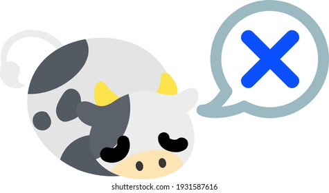 Illustration of a round cow like a stuffed animal that is denying something