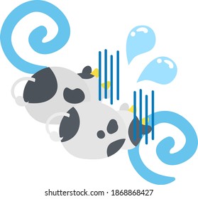 Illustration of round cows like stuffed animals suffering from something
