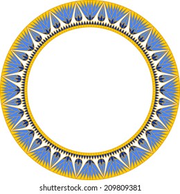 Illustration of round Egyptian frame with papyrus isolated on white background.