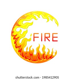 Illustration with round fire sign on white background.