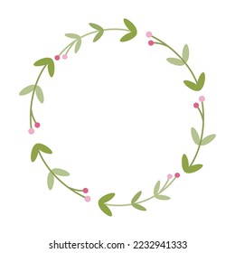Illustration of round flowers wreath for romantic frame design. Minimalist floral for wedding invitation, text copy space and ornament